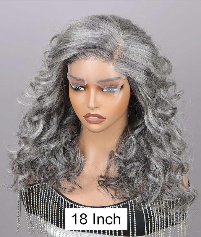 Attractive Seniors Silver Gray Body Wave Wig Real Human Hair 5x5 HD Lace Standard Salt And Pepper Wigs For Women