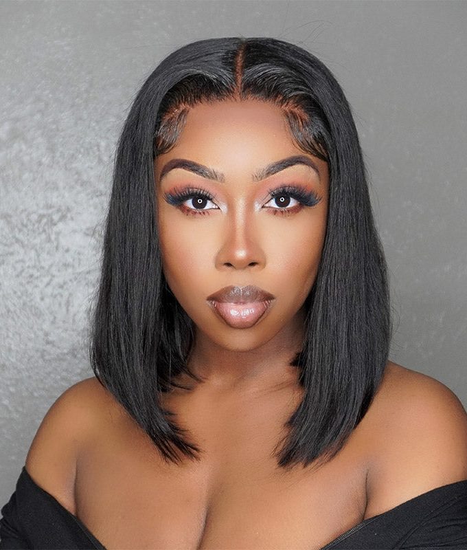 Glueless Human Hair Straight Bob Undetectable 5x5 Lace Closure Wig For Women