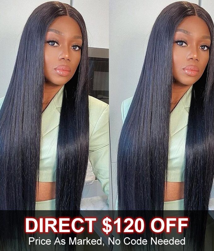 Flash Sale $120 Off Silky Straight Hair 4x4 Lace Closure Wig Real Human Hair Glueless & Pre Plucked Hairline