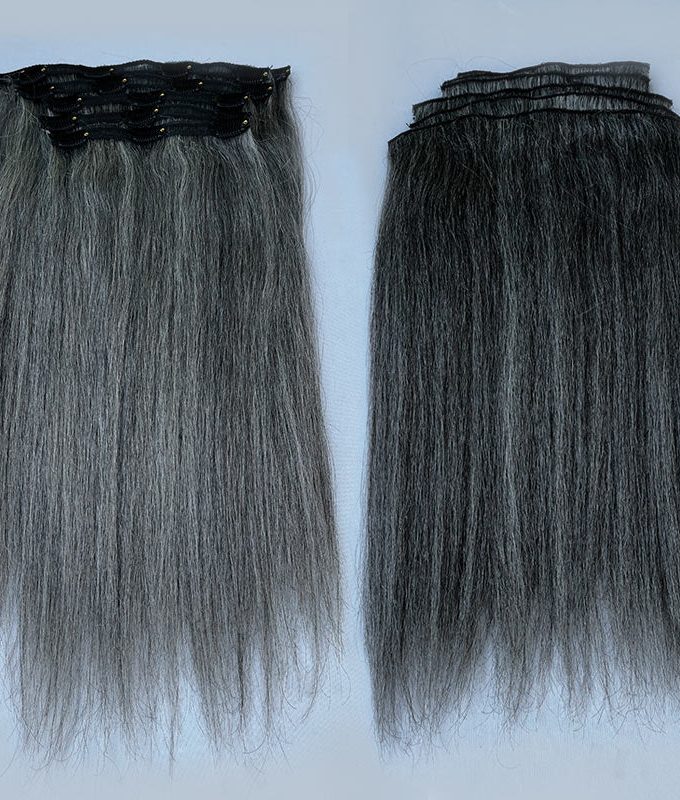 Salt And Pepper Straight Hair Clip In Hair Extensions Silver Gray Human Hair Extensions