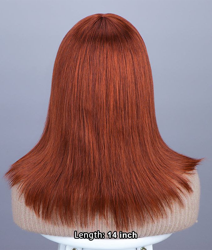 Trendy Reddish Brown Human Hair Wig Straight Layered Glueless Wig With Bangs