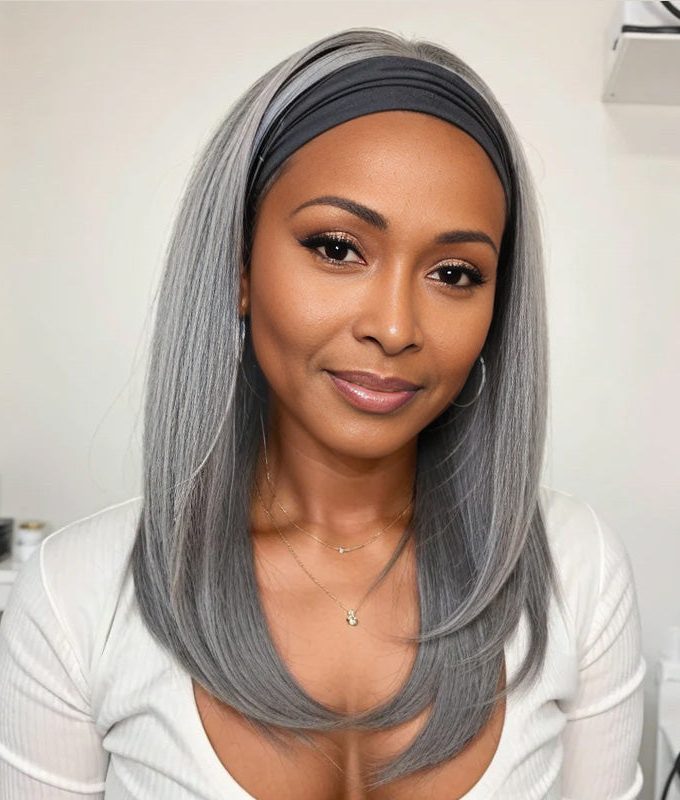 Silver Gray Straight Hair Headband Wig Real Human Hair Glueless Wigs For Women