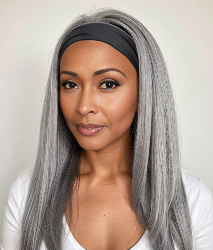 Silver Gray Straight Hair Headband Wig Real Human Hair Glueless Wigs For Women