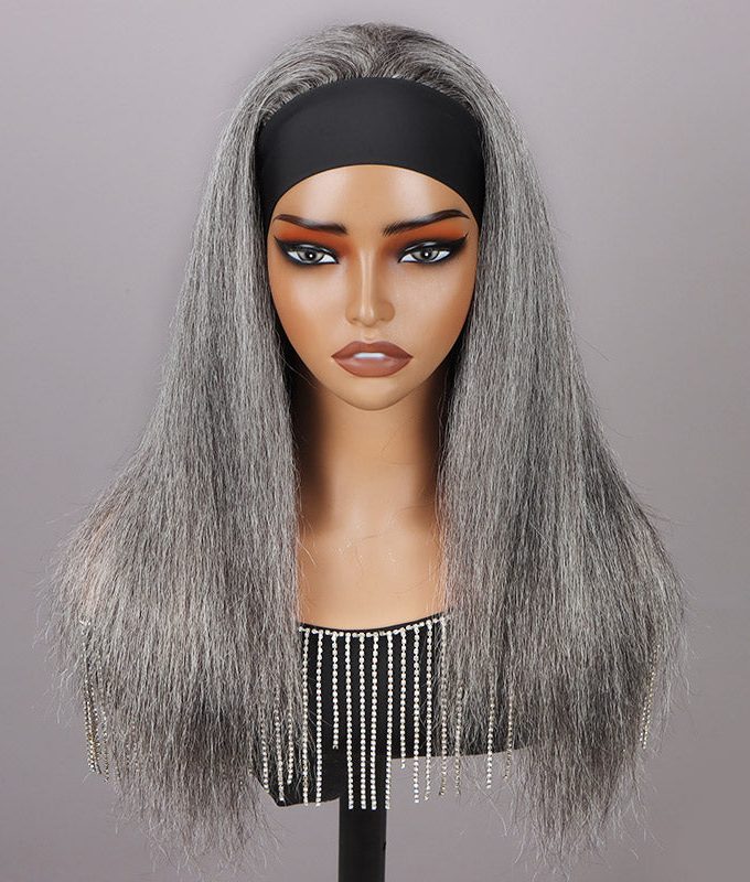 Silver Gray Straight Hair Headband Wig Real Human Hair Glueless Wigs For Women