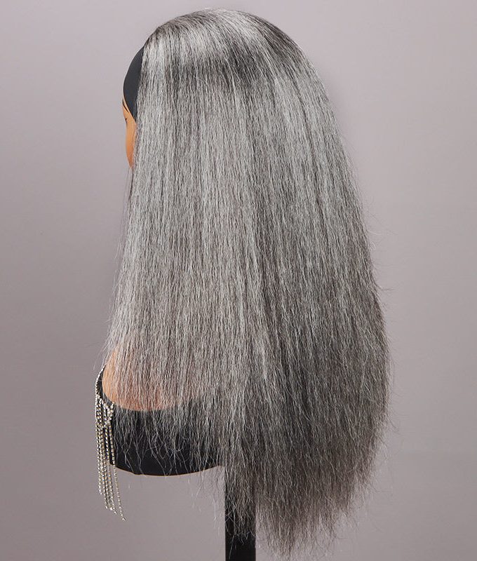 Silver Gray Straight Hair Headband Wig Real Human Hair Glueless Wigs For Women