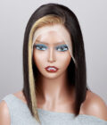 Honey Blonde Skunk Stripe Highlights 13x4 Lace Frontal Wigs Real Straight Human Hair Wigs For Women