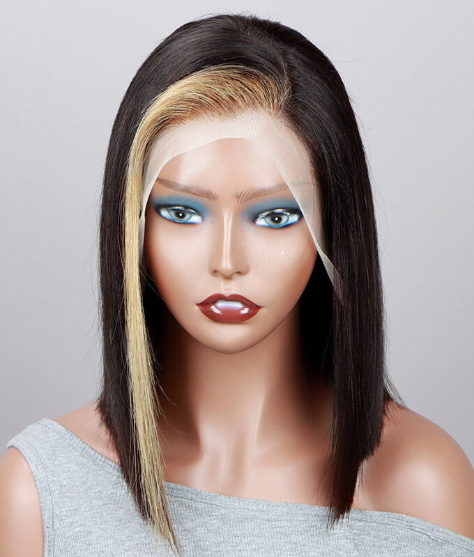 Honey Blonde Skunk Stripe Highlights 13x4 Lace Frontal Wigs Real Straight Human Hair Wigs For Women