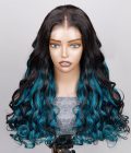 Teal Blue Peekaboo Balayage Highlight Wig Long Body Wave Human Hair Glueless 6x4 Pre Cut Pre Bleached Lace Wig