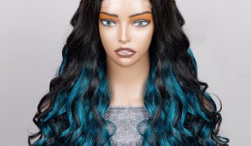 Teal Blue Peekaboo Balayage Highlight Wig Long Body Wave Human Hair Glueless 6×4 Pre Cut Pre Bleached Lace Wig