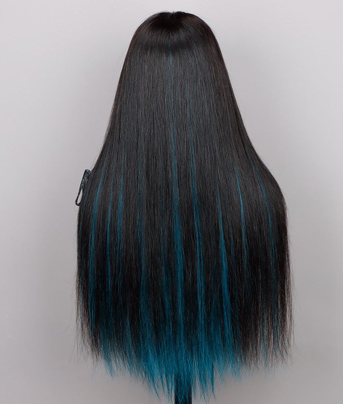 Teal Blue Peekaboo Balayage Highlight Wig Long Silky Straight Hair Glueless 6x4 Pre Cut Pre Bleached Lace Wig