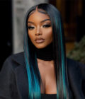 Teal Blue Peekaboo Balayage Highlight Wig Long Silky Straight Hair Glueless 6x4 Pre Cut Pre Bleached Lace Wig