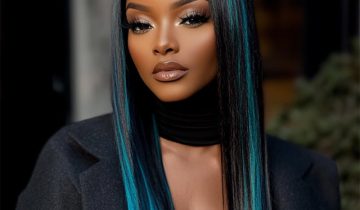 Teal Blue Peekaboo Balayage Highlight Wig Long Silky Straight Hair Glueless 6×4 Pre Cut Pre Bleached Lace Wig
