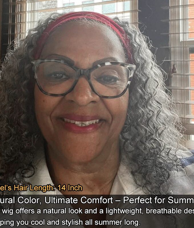 Ready To Go Salt And Pepper Water Wave Human Hair Headband Wig For Older Women