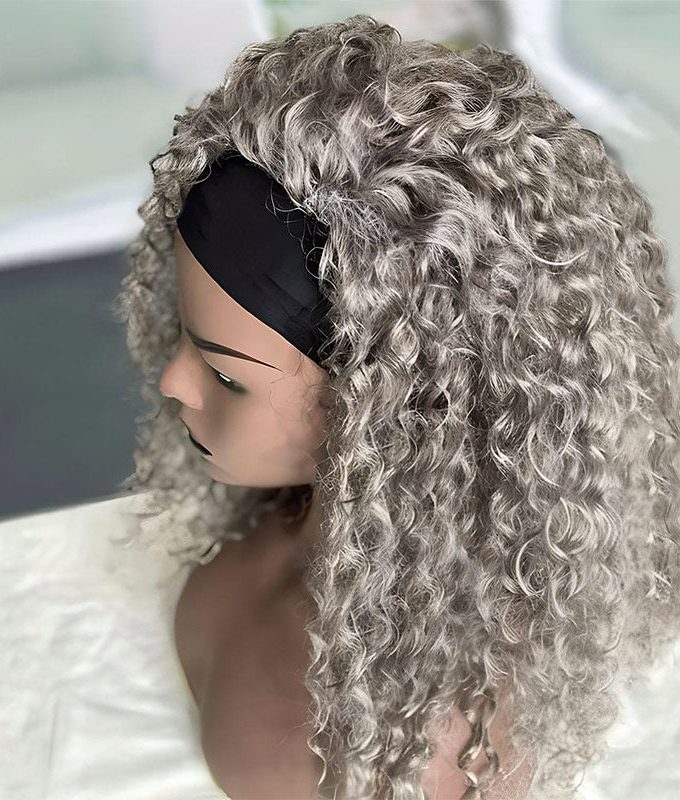 Ready To Go Salt And Pepper Water Wave Human Hair Headband Wig For Older Women