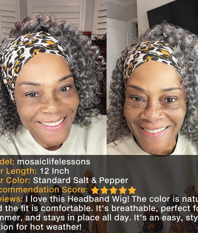 Ready To Go Salt And Pepper Water Wave Human Hair Headband Wig For Older Women