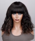 Brown Peekaboo Highlight Natural Wave Human Hair Bob Wig With Bangs Quick Wear And Go Glueless Wigs