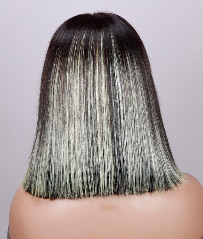 Blonde Peekaboo Highlight Bob Wig Straight Human Hair 6x4 Pre Cut Glueless HD Lace Wig