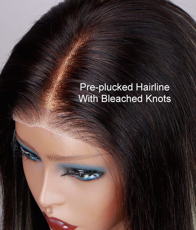 Blonde Peekaboo Highlight Bob Wig Straight Human Hair 6x4 Pre Cut Glueless HD Lace Wig