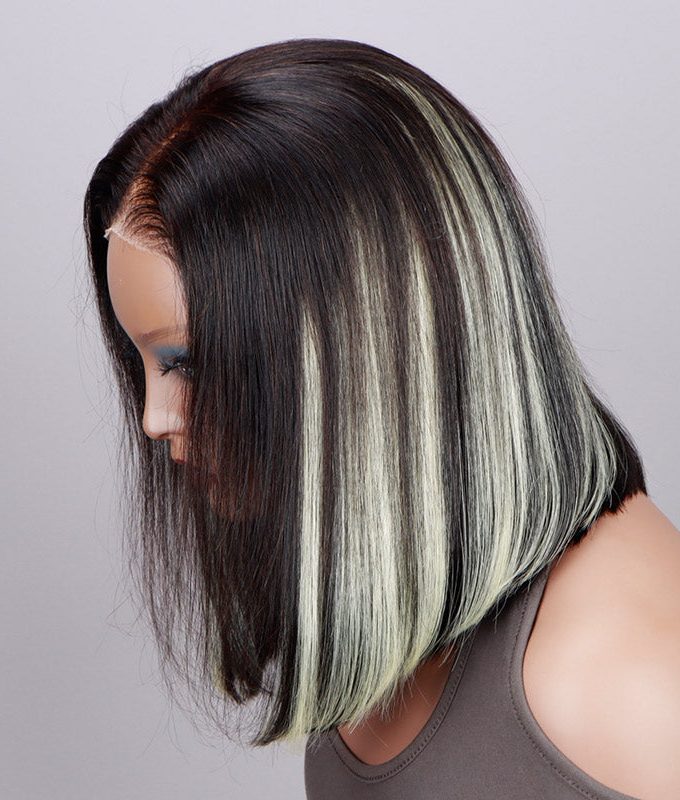 Blonde Peekaboo Highlight Bob Wig Straight Human Hair 6x4 Pre Cut Glueless HD Lace Wig