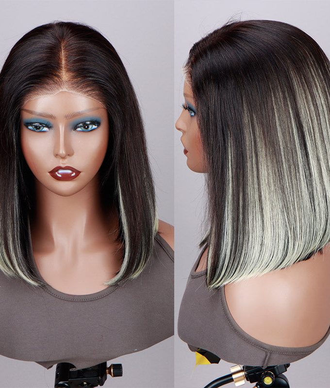 Blonde Peekaboo Highlight Bob Wig Straight Human Hair 6x4 Pre Cut Glueless HD Lace Wig