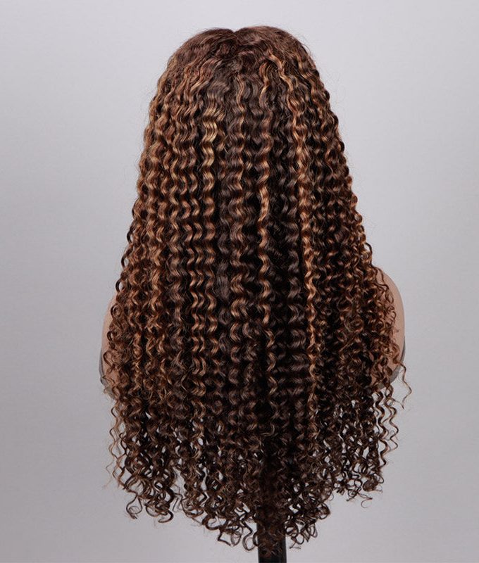 Golden Auburn Balayage Highlights On Brown Wig Jerry Curly Human Hair Glueless 6x4 Pre Cut Lace Wig