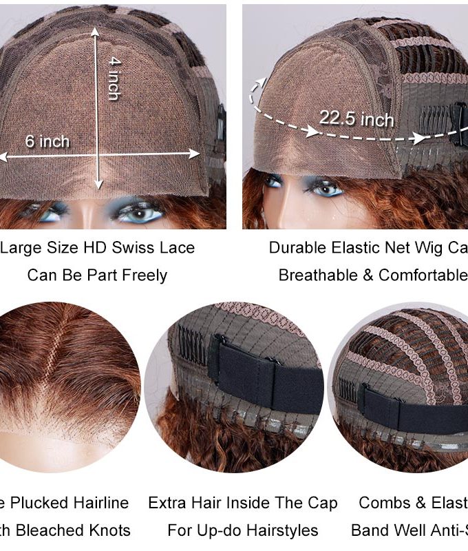 Golden Auburn Balayage Highlights On Brown Wig Jerry Curly Human Hair Glueless 6x4 Pre Cut Lace Wig