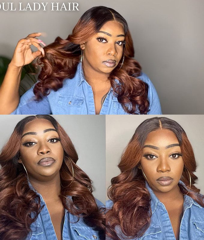 Ombre Brown Hair Loose Wave Wig 13x4.5 HD Lace Full Frontal Wig Bouncy Loose Curl Wig