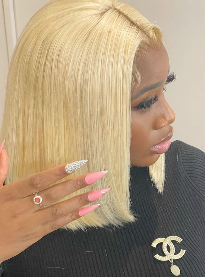 Flash Sale $120 Off #613 Barbie Blonde Straight Bob 13x4 Lace Frontal Human Hair Wigs With Pre-Plucked Hairline