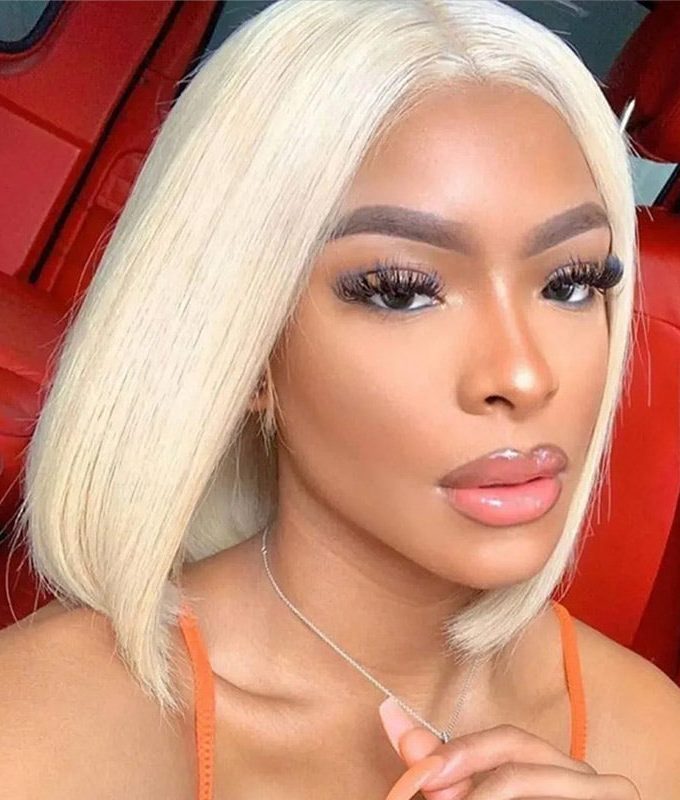 Flash Sale $120 Off #613 Barbie Blonde Straight Bob 13x4 Lace Frontal Human Hair Wigs With Pre-Plucked Hairline
