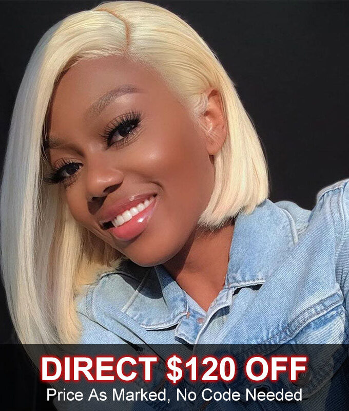 Flash Sale $120 Off #613 Barbie Blonde Straight Bob 13x4 Lace Frontal Human Hair Wigs With Pre-Plucked Hairline