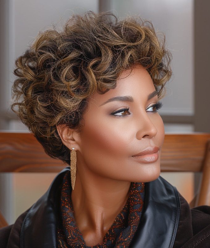 US DOMESTIC SHIPPING | P4/30 Brown Highlighted Pixie Wig Big Curly Human Hair Wear To Go Glueless Wigs For Women