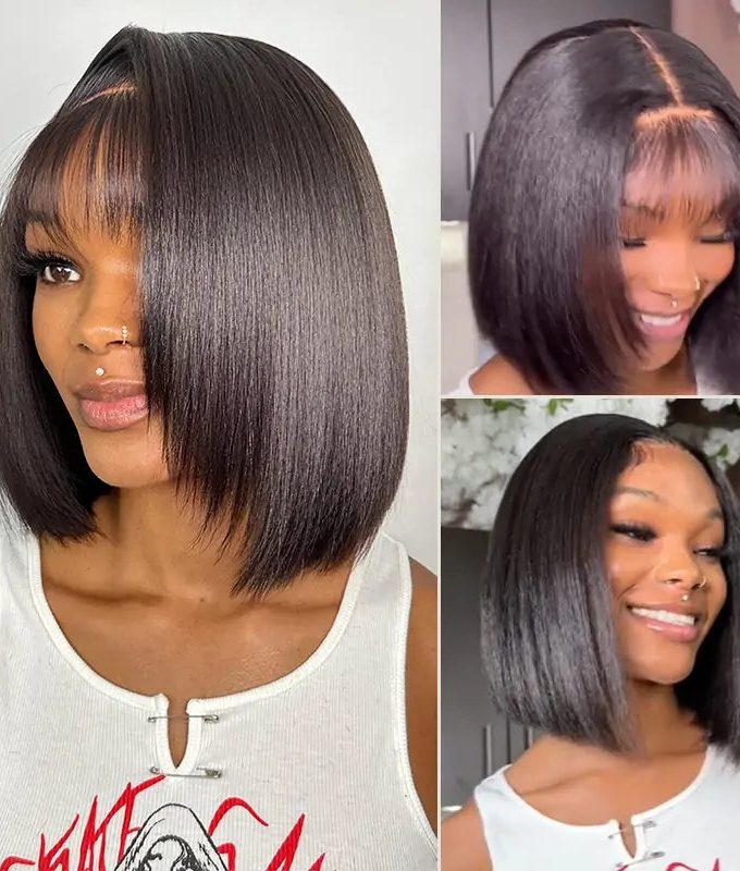 Flash Sale | Type 4C Hairline Kinky Straight Bob Wig With Kinky Edges 5x5 HD Lace Human Hair Wigs Full Density