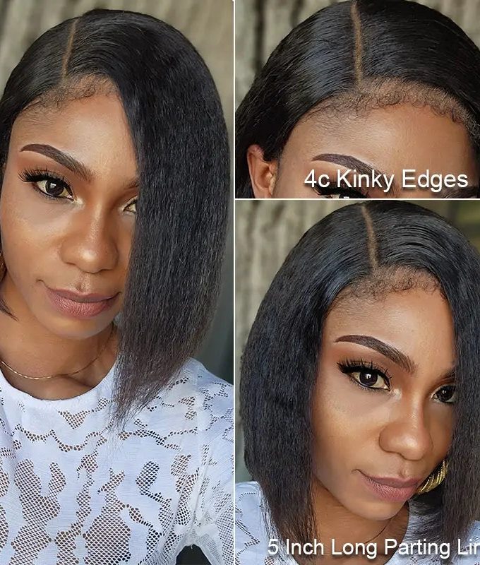 Flash Sale | Type 4C Hairline Kinky Straight Bob Wig With Kinky Edges 5x5 HD Lace Human Hair Wigs Full Density