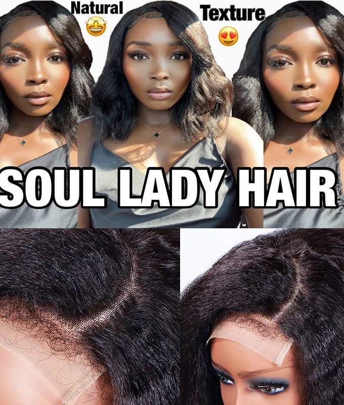 Kinky Straight Bob Wig with 4C Edge Hairline Side Part 5x5 HD Lace Closure Yaki Human Hair Wigs