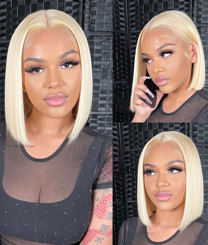Barbie Blonde Straight Bob HD Lace 13x4 Frontal Human Hair Glueless Wig Pre-Plucked and Bleached Knots