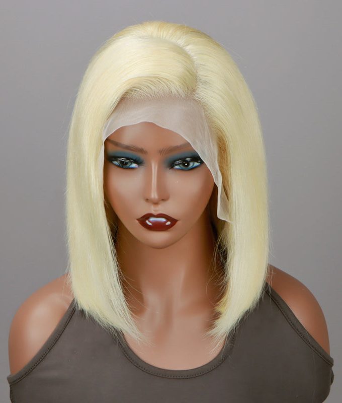 Flash Sale $120 Off #613 Barbie Blonde Straight Bob 13x4 Lace Frontal Human Hair Wigs With Pre-Plucked Hairline