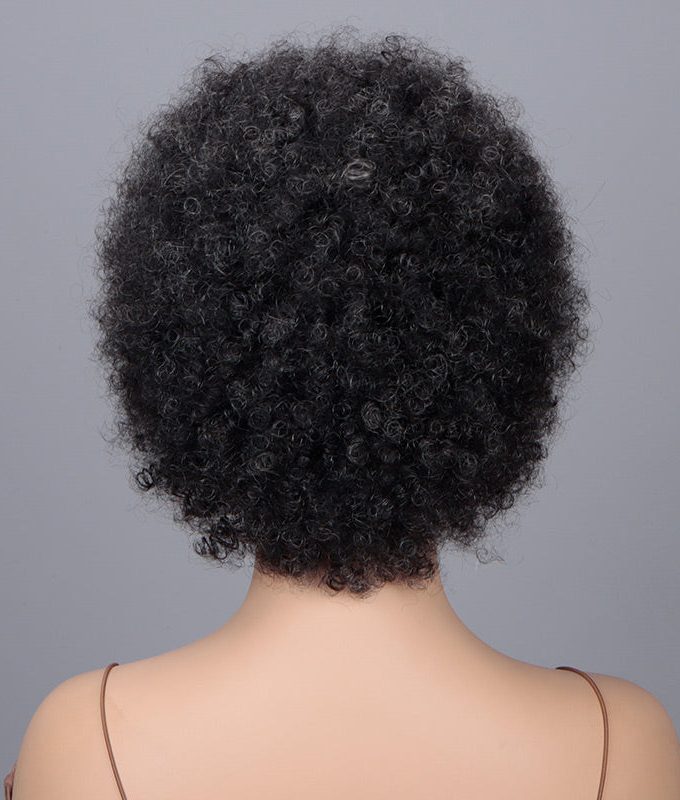 Ready To Go Wigs Dark Salt And Pepper Afro 4C Kinky Curly Human Hair Glueless Wig Beginner Friendly For Women