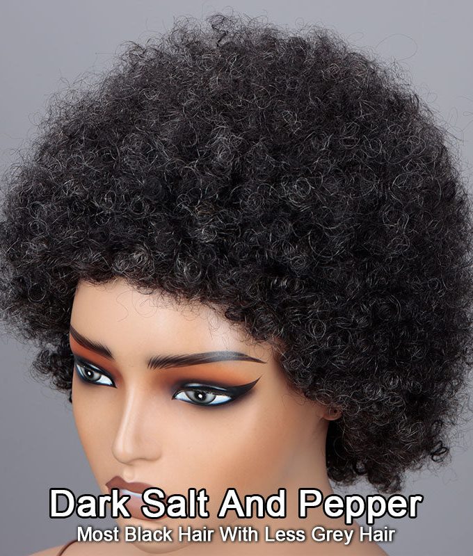 Ready To Go Wigs Dark Salt And Pepper Afro 4C Kinky Curly Human Hair Glueless Wig Beginner Friendly For Women