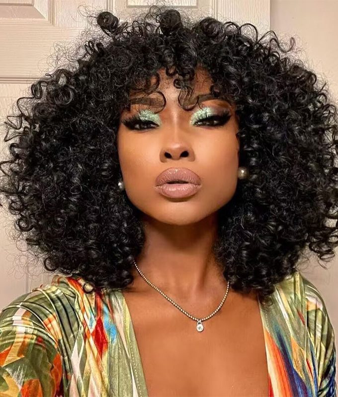 Boom Curly Bob Wig With Bangs Quick Wear And Go Glueless Human Hair Wigs 180% Density