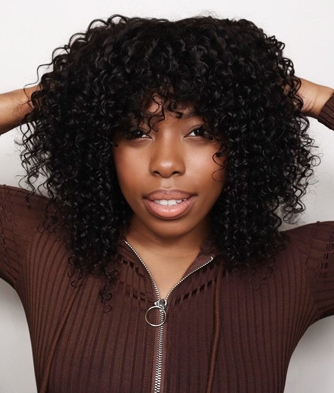 Boom Curly Bob Wig With Bangs Quick Wear And Go Glueless Human Hair Wigs 180% Density