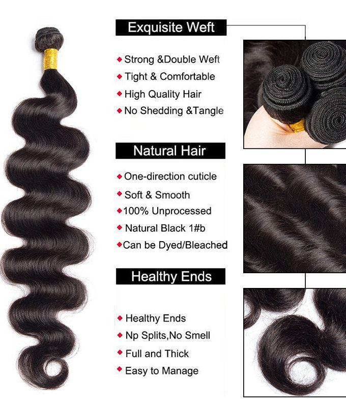Unprocessed Body Wave Bundles 10A Grade 100% Human Virgin Hair