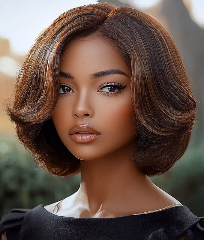 Mix Color Ombre Brown Highlights Wavy Glueless Bob Wig 5x5 Lace Closure Wig