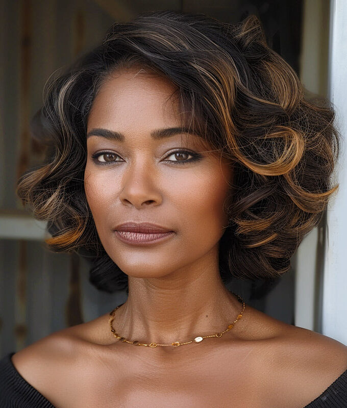 P1B/30 Balayage Highlight Loose Wave Human Hair 5x5 HD Lace Wigs With Medium Brown Highlights Stunning Style
