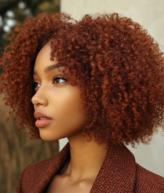Stylish Copper Color Human Hair Kinky Curly Bob 5x5 HD Lace Glueless Wigs For Women