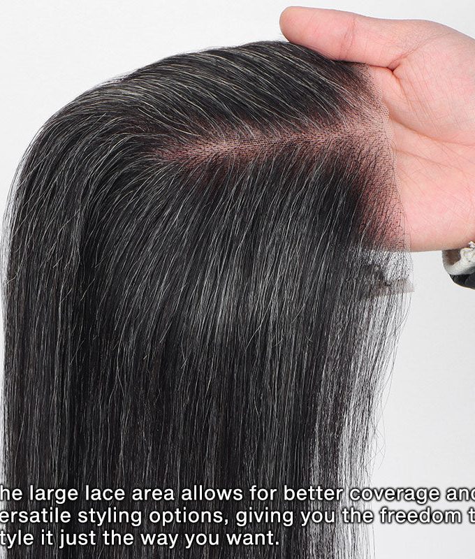 5"x5" Lace Crown Toppers Dark Salt And Pepper Straight Human Hair Pieces For Women