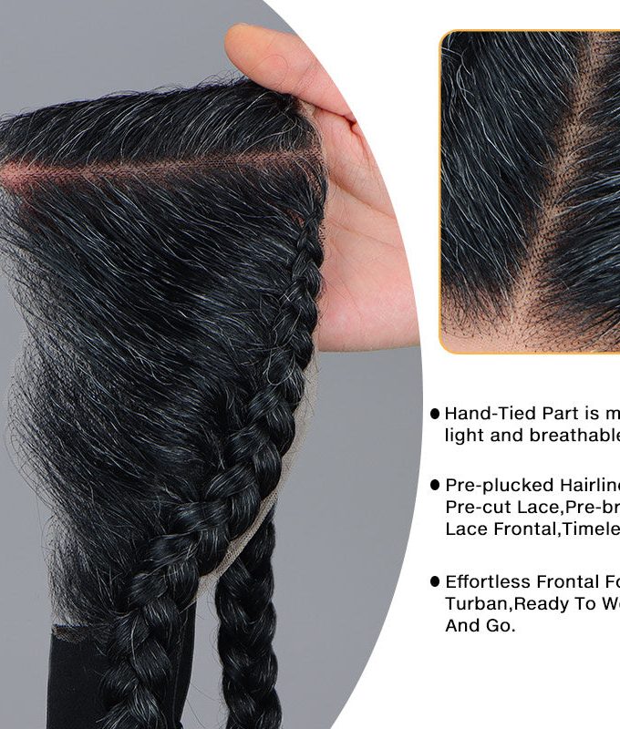 Trendy Ready To Wear 13"x4" Lace Frontal For Turban Dark Salt And Pepper Human Hair Glueless Frontal Pieces