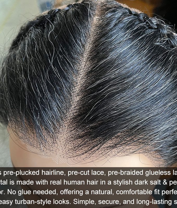 Trendy Ready To Wear 13"x4" Lace Frontal For Turban Dark Salt And Pepper Human Hair Glueless Frontal Pieces