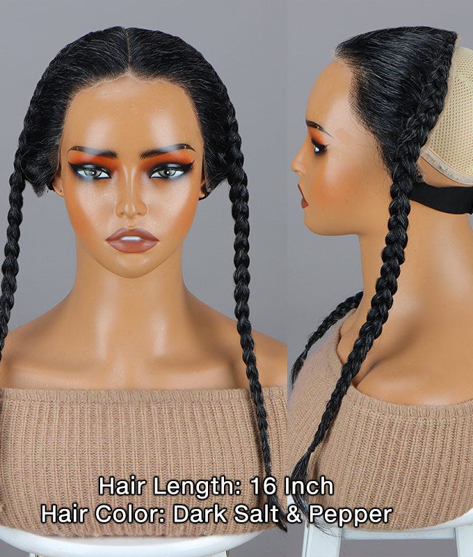 Trendy Ready To Wear 13"x4" Lace Frontal For Turban Dark Salt And Pepper Human Hair Glueless Frontal Pieces