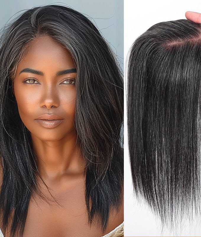 5"x5" Lace Crown Toppers Dark Salt And Pepper Straight Human Hair Pieces For Women