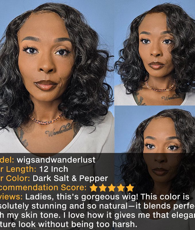 US DOMESTIC SHIPPING | Dark Salt And Pepper Wigs Water Wave Bob 5x5 HD Lace Human Hair Wigs For Mature Women